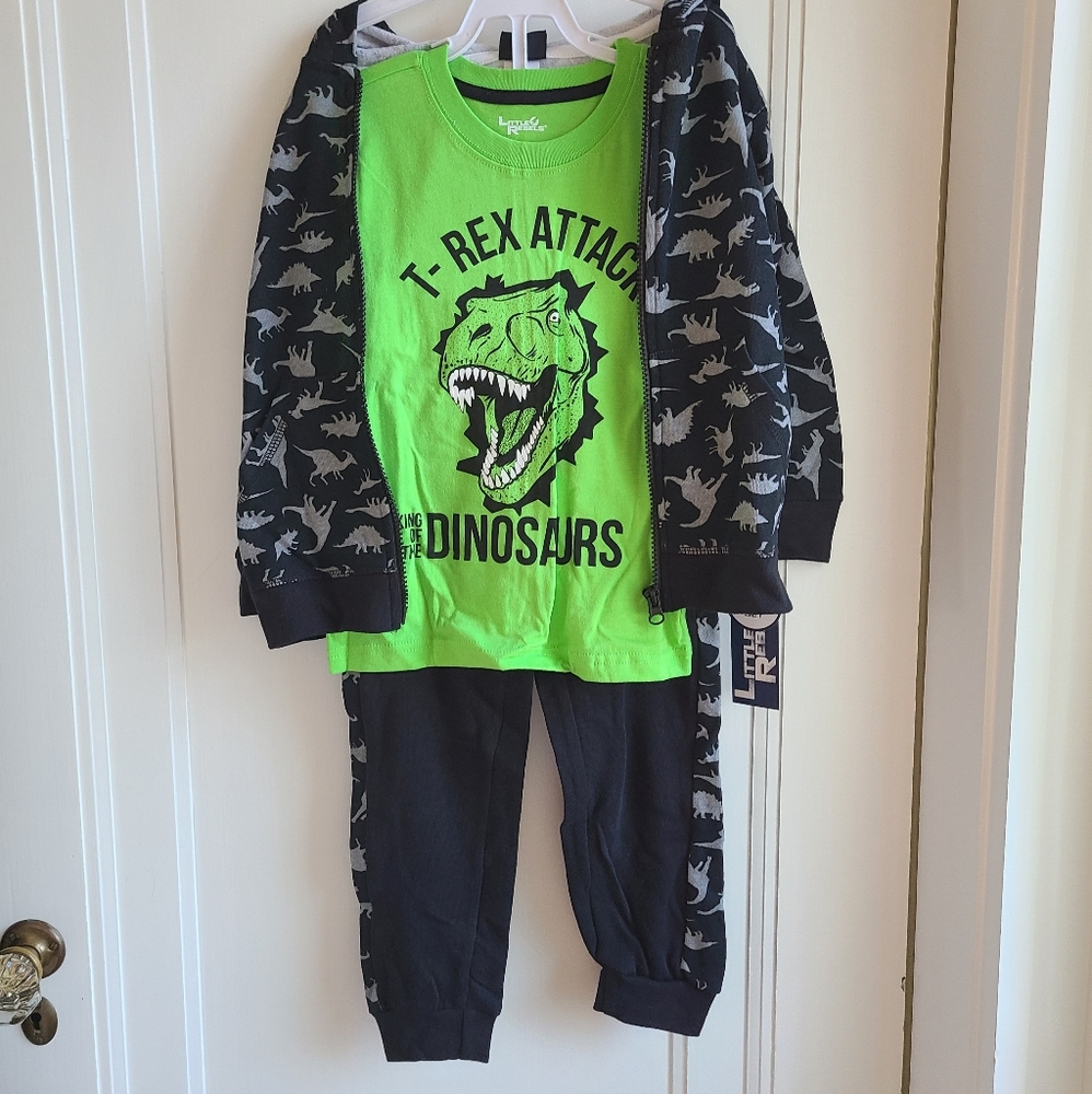 Little Rebels Toddler boys 3pc T-rex Hoodie set